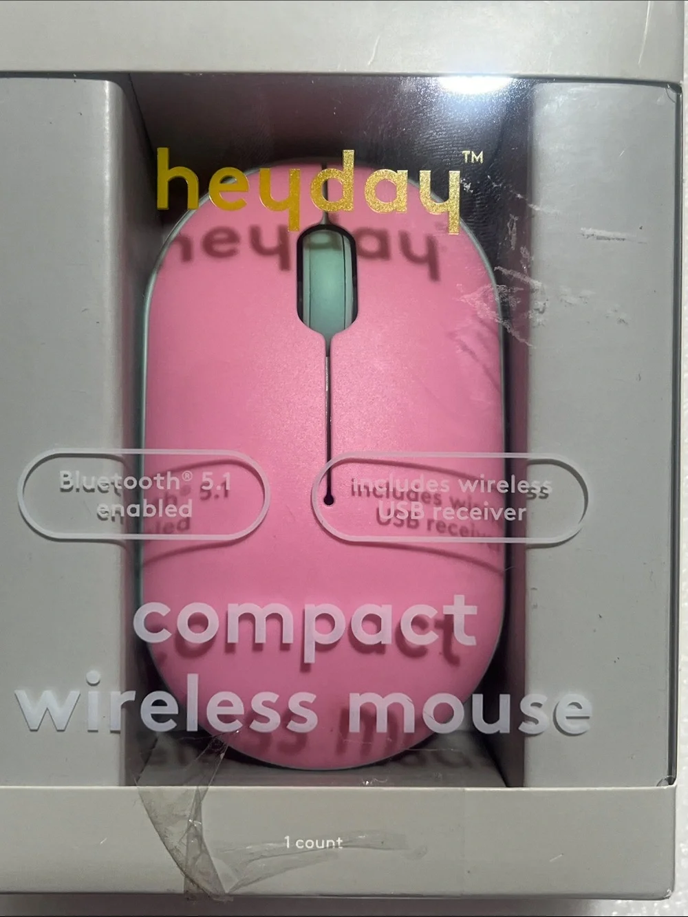 heyday Pink Wireless USB Optical Mouse with Mint Trim